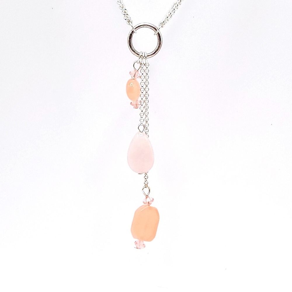 Bill Blass Double Strand‎ Necklace Pink Bead Signed Silver